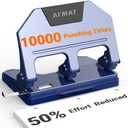 AFMAT 3 Hole Punch Heavy Duty, 40-Sheet 3 Hole Puncher for Binder, Metal Three Hole Punch w/ 10000+ Punching Times, 50% Reduced Effort, Bulit-in S.S. Paper Guide, Large Chip Tray, Blue