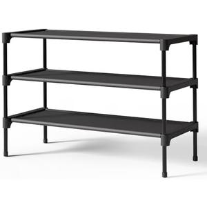 Kitsure Shoe Rack - Non-Woven Shoe Rack Shelf, Shoe Organizer for Closet, Entryway, Garage & Corridor, Stackable Shoe Shelves, 27.5" Wide - 3 Tier, Black