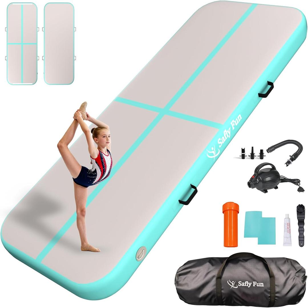Inflatable Gymnastics Air Mat 6.6ft/10ft – Shock-Absorbing Tumble Track for Safe Home, Gym & Outdoor Training with Electric Pump