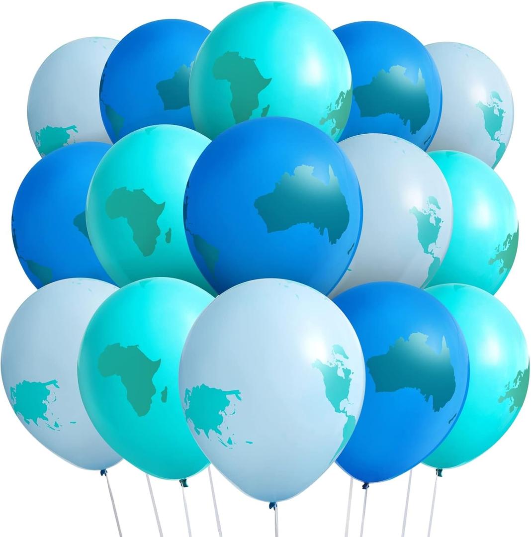 BLUE PANDA 50 Pack Globe Balloons for Earth Day Decorations, Classroom Events - Around the World Party Supplies (12 In) - Earth Balloons