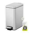 EKO Small Bathroom Trash Can with Lid Soft Close, Step Pedal, 10 Liter / 2.6 Gallon Stainless Steel Garbage Can with Removable Inner Bucket, Anti-Fingerprint Finish (Silver)