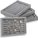 Foraineam 4 Pack Velvet 7 Slots Ring Earrings Trays Showcase Display Holder Drawer Insert Jewelry Storage Organizer