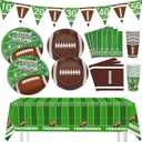 74Pcs Football Party Decorations Supplies Football Party Decoration Set Include Dinner Plates, Dessert Plates, Napkins, Cups, Banner and Tablecloth Football Birthday Party Favors Kit