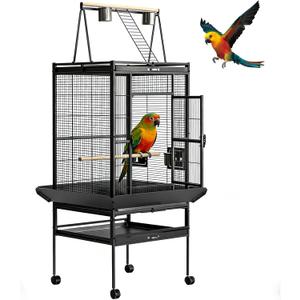 68h Bird Cage, Large Bird Cage with Play Top, Rolling Stand for Parakeets, Cockatiels, Parrots, Budgies, Lovebirds, Small/Medium Birds (31.9"L x 22.5"W x 69.0"H)