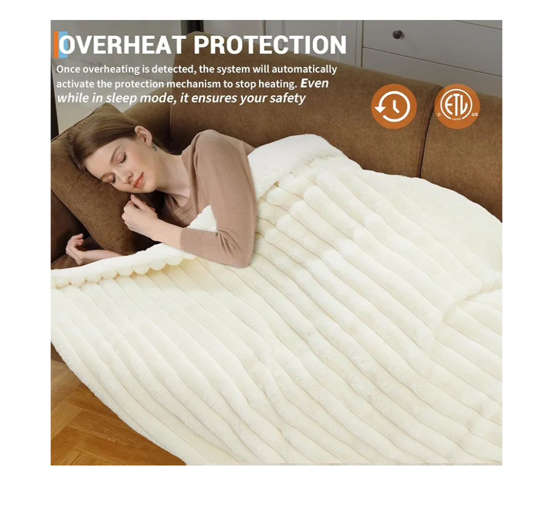 GarveeHome Electric Blanket King, Heated Blanket Dual Control Cozy Faux Rabbit Fur with 4 Heating Levels & 10H Auto Off, Over-Heat Protection, Machine Washable, ETL Certification, Beige White 90"x100"