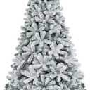 7.5 FT Snow Flocked Christmas Tree, Artificial Holiday Hinged Pine Tree with 1010 Branch Tips, Solid Metal Stand, Premium Xmas Full Fake Tree for Home, Office, Party Decoration