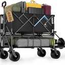 52" Heavy Duty Double Decker Wagon, 650L Collapsible Folding Wagon Cart with Brakes, 560 lbs Load, All-Terrain Big Wheels for Camping, Fishing, Sports and Transport, Black