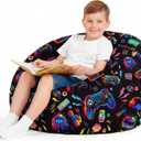 Boao 27'' Large Game Player Kids Bean Bag Chairs Cover (No Filling) Washable Stuffed Animal Storage Beanbag Chair for Kids Canvas Bean Bag Cover with Zipper for Boys Organizing Plush Toys Textile Sack