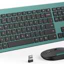 Wireless Keyboard and Mouse Combo, Full Size Slim Thin Cordless Keyboard Mouse with Numeric Keypad, Quiet Computer Keyboard Mice Set 2.4G Stable Connection Adjustable DPI (Green)