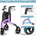 HOMLAND 3 Wheel Walkers for Seniors, Foldable Wheeled Rollator with Cane Hold and Cup Hold, Lightweight Three Wheel Rolling Walker Height Adjustable for Seniors