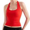 SUUKSESS Women Halter Tank Tops Double Lined Backless Y2K Trendy Going Out Tops (Red, L)