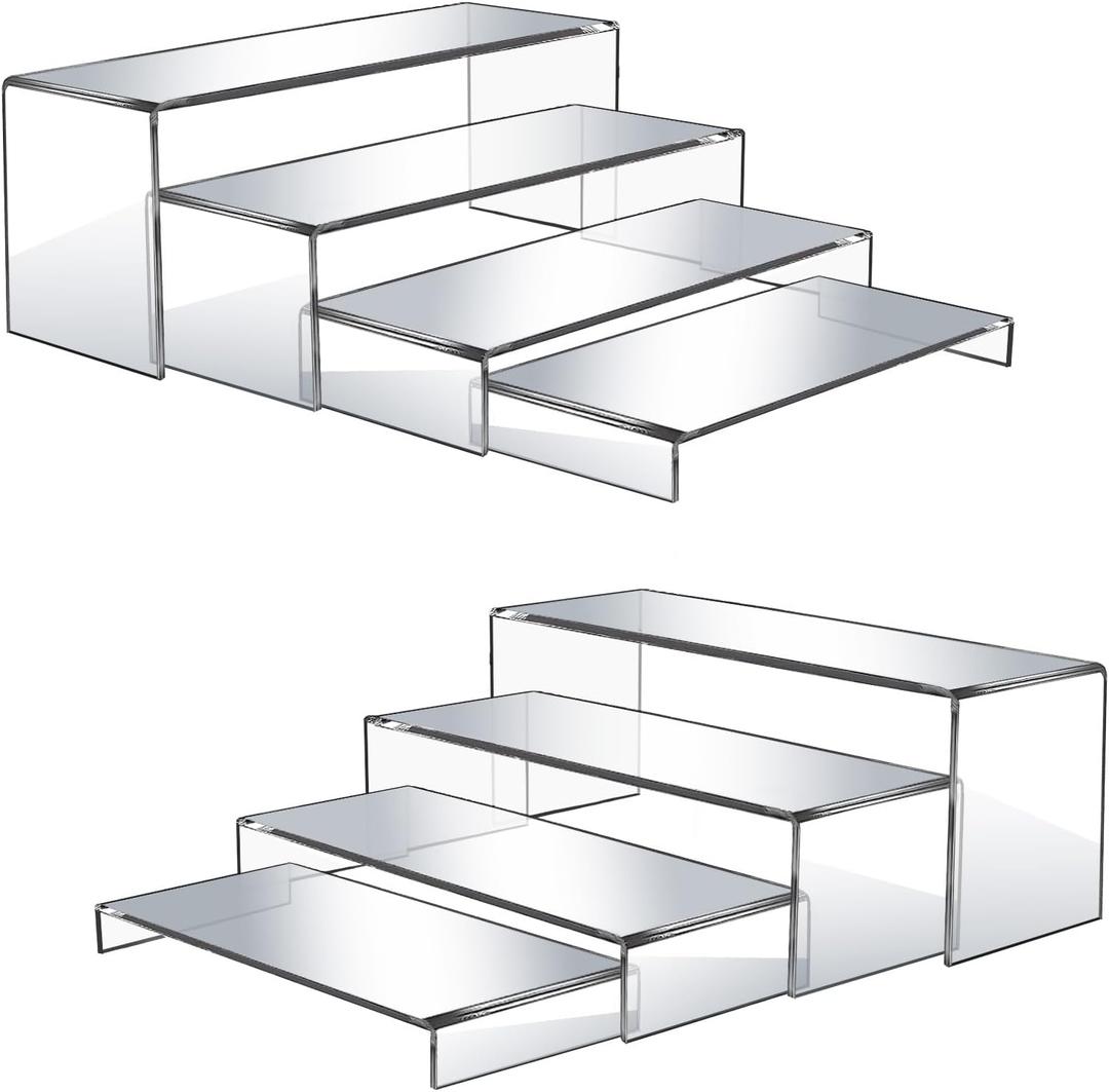 8 Pcs Large Acrylic Display Risers, 12" Large Risers Display Stands, 0.19" Thick Clear Risers Display Stands Large, Clear Rectangular Display Shelf for Showcase, Collectibles, Cupcake, Dessert