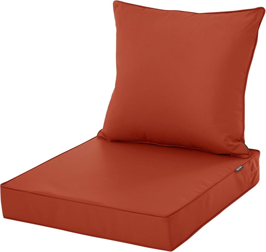 Outdoor Chair Cushions, Waterproof Fade Resistant Deep Seat and Backrest Cushion Set for Patio Furniture, Rust, 24x24 Inch, 1 Set