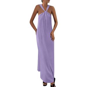 PRETTYGARDEN Women Sleeveless Casual Flowy Maxi Dress | Soft Lightweight Fabric, Strappy Loose Fit, Thick Shoulder Strap with Pockets, Beach Vacation Dresses, Trendy Summer Clothes (Purple, M)
