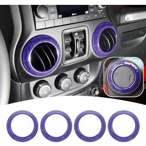 4PCS Center Console Dash Air Conditioner Vent Cover Trim Interior Accessories Compatible with Jeep Wrangler JK JKU 2011-2018 (Purple)