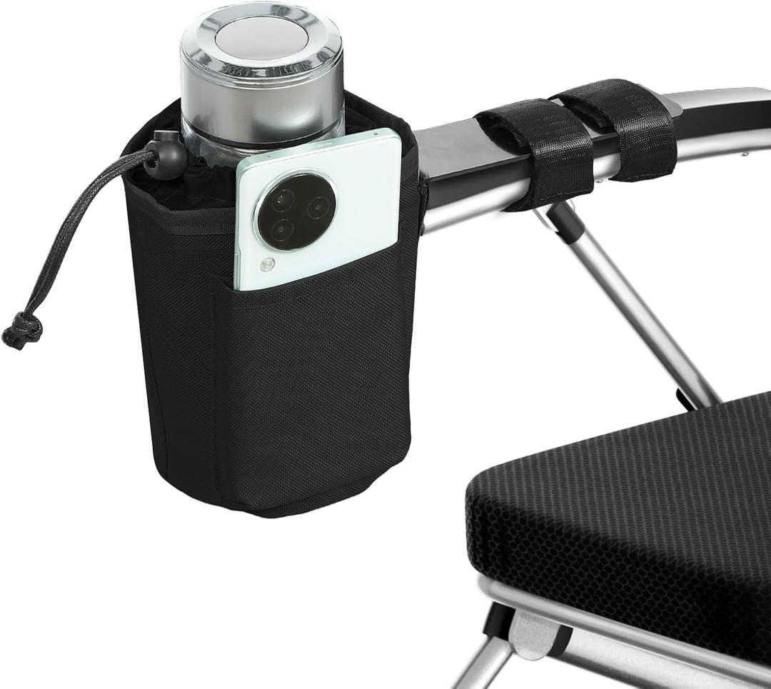 TYYIHUA Cup Holder and Phone Holder for Electric Wheelchair, Compatible with Most Electric Wheelchairs, Secure & Convenient Drink Carrier, Black