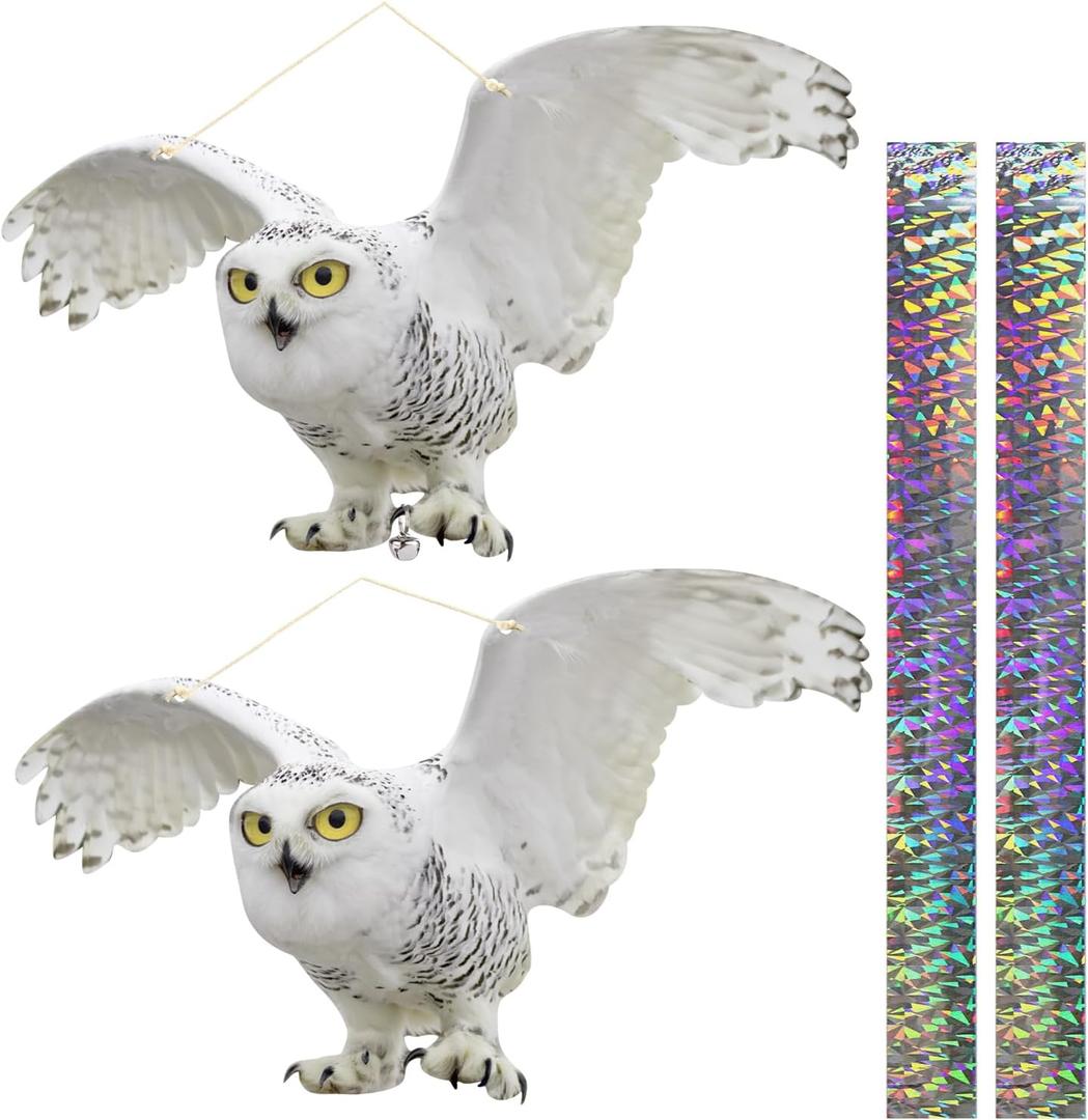 4 x 2PCS Fake Owl to Keep Pigeon Away from Balcony Flat Paper Garden Owl to Scare Woodpecker Away from House Hanging Plastic Owls with Reflective Tape Pigeons Scare Devices for Outdoor Porch Patio Roof