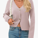 Saodimallsu Womens V Neck Cardigans Long Sleeve Button Down Cropped Knit Trendy Front Slit Dressy Casual Fall Sweater Blazers Khaki L