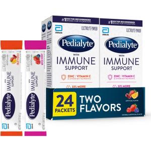 Pedialyte with Immune Support, Electrolyte Drink Powder with Vitamin C and Zinc, Advanced Hydration, Variety Pack: Fruit Punch and Mixed Berry, 24 Powder Packets