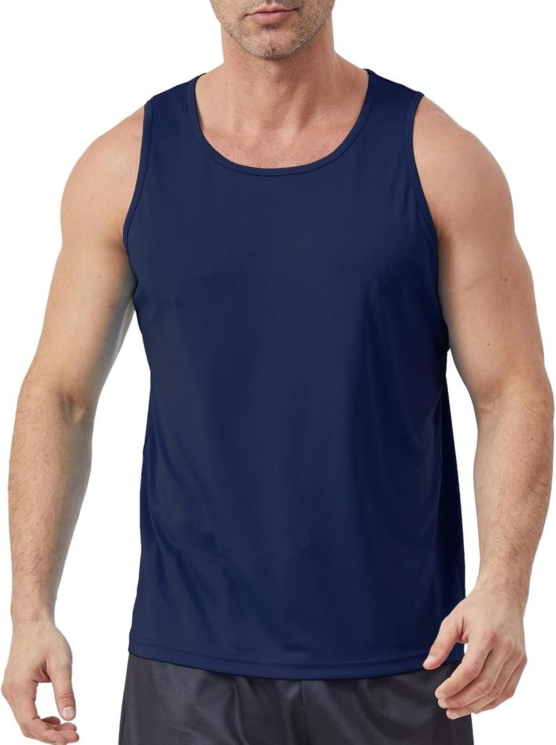 Men's UPF 50+ Tank Top Quick Dry Sleeveless Workout Muscle Shirt UV Protection Swimming Beach Summer T Shirts (Blue, L)
