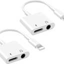 2 Pack Apple MFi Certified Lightning to 3.5mm Headphone Jack Adapter for iPhone Dongle 2 in 1 Charger and Aux Audio Splitter Adapter Compatible with iPhone 14 13 12 11 XS XR 8 White