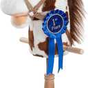 HollyHOME Stick Horse Plush with Detachable Blue Ribbon Champion Hobby Horse on Stick with Wood Wheels Real Pony Neighing for Kids Toddlers Appaloosa 36 Inches(AA Batteries Required)