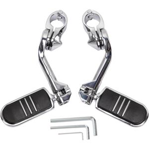 HY-SPEED Motorcycle Highway Pegs Crash Bar with 1.25" Engine Guard Adjustable Foot Peg Compatible with Softail Sportster Electra Road Glide Road King Street Glide Long Angled Chrome