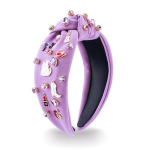 Music Headbands for Women, Singer Fans Valentines Day Gifts, Guitar Red Lip Rhinestone Wide Jeweled Knotted Headband, Crystal Beaded Jeweled Headband Hair Accessories Concert Birthday Gift (Purple)