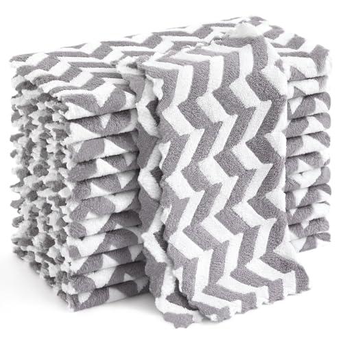 Homaxy 12 Pack Kitchen Dish Cloths, Ultra Soft and Absorbent Dish Towels, Reusable Fast Drying Microfiber Cleaning Cloth, Irregular Waves Coral Velvet No-lint Cleaning Rags, 10 x 10 inches, Grey
