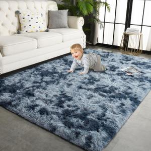 8x10 Large Shag Area Rugs for Living Room Bedroom, Tie-Dye Beige Indoor Super Soft Fuzzy Plush Rugs, Upgrade Anti-Skid Modern Furry Rugs Fluffy Carpets for Kids Room Nursery Home Decor