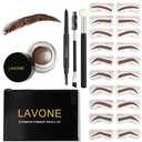 Eyebrow Stamp Stencil Kit ,Brow Stamp Trio Kit with Waterproof Eyebrow Pencil, Eyebrow Pomade, 20 Eyebrow Stencils, Dual-ended Eyebrow Brush and Sponge Applicator - Dark Brown