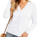GRECERELLE Women's Long Sleeve Button Down Cardigan V-Neck Fall Shrug Sweaters(White, Large)