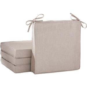 Indoor/Outdoor Chair Pads in Sunbrella Fabric 17''x17'' Patio Seat Cushions with Foam Insert, Removable Reversible Cover & Ties for Patio Dining Chairs Set of 4, Cast Ash