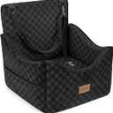 JOEJOY Elevated Dog Car Seat for Small/Medium Dogs up to 35 lbs, Memory Foam Booster Seat with Detachable Washable Cover, Travel-Safe Car Bed with Safety Belts & Storage Pockets, Black