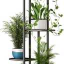 LINZINAR Plant Stand Indoor Outdoor Metal 4 Tier 5 Potted Multiple Flower Pot Holder ShelfPlanter Display Shelving Unit for Patio Garden Corner Balcony Living Room (Dark Grey)
