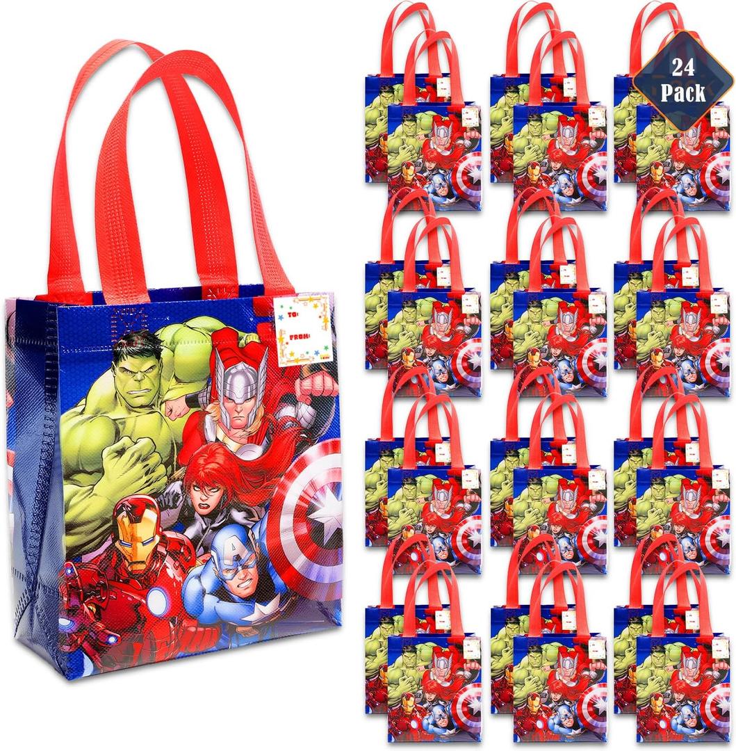 Marvel Avengers Party Favor Bags Set  24 Pack of 8" Avengers Party Goodie Bags for Kids Bulk Reusable Totes | Marvel Avengers Birthday Party Supplies