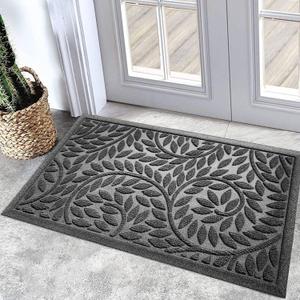 Bulijojo Front Door Mat Entrance,Durable Heavy Duty Welcome Mat,Thick Absorbent Natural Rubber Non Slip Mat,Sturdy Entryway Grey 17"x30" (1'5" x 2'6" (Leaf))