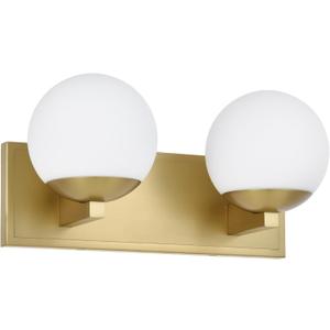 Gold Bathroom Vanity Light Fixtures, 2-Light Globe Bathroom Lighting Fixtures Over Mirror, Modern Wall Lights for Living Room, Long Backplate, Standard E26 Base, Aged Brass