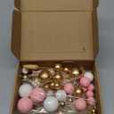 Boho Cake Topper Golden Ginkgo Leaves Cake Decorations with Paper fans White Gold Balls for Wedding Woman Birthday (Pink)