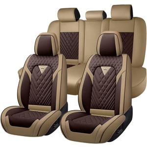 Car Seat Covers Full Set for Ford F150 2000-2026, Waterproof Nappa Leather Car Seat Cover with Memory Foam, Full Coverage&360 Protection Car Seat Covers Sets (5 Seat,Brown&Beige)