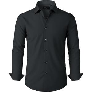 Alimens & Gentle Mens Dress Shirts Stretch Long Sleeve Formal Business Wedding Button Down Shirt Wrinkle Free (Black, L)