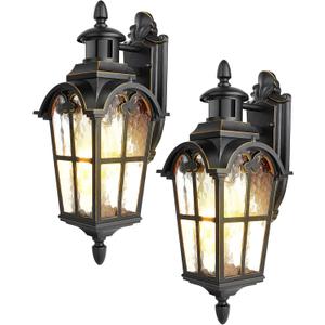 DEWENWILS Motion Sensor Outdoor Wall Lights, 2-Pack Dusk to Dawn Exterior Lantern Fixture, Roman Vintage Wall Mount Waterproof Porch Light, Water Ripple Glass, for Front Door Garage Patio