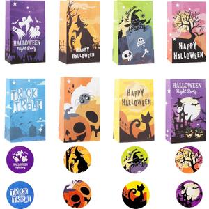 YOOBABOO Halloween Treat Bags,8 Types Halloween Goodie Bags,24Pcs 8.6in x 5.1in Paper Candy Bags Popcorn Bags