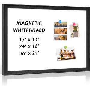 Magnetic White Board for Wall, 36" x 24", Decorative Wooden Frame, Black