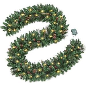 9FT Christmas Garland with Pine Cones, Prelit Christmas Garland Greenery Outdoor Lighted Pine Garland, Mantle Garland Christmas Holiday Decoration Indoor (Pinecone, 9ft)
