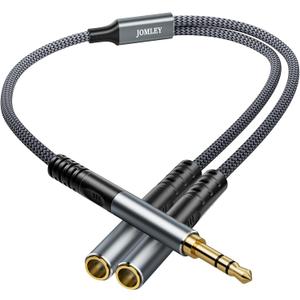 Headphone Splitter 1ft(0.3m), Audio Splitter 3.5mm 1 Male to 2 Female Adapter, Nylon-Braided 3.5mm Dual Headphone Jack Extension Cable for Headset, Smartphone, Tablet, Laptop