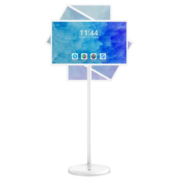 Qixzucv MWE 22 Inch Portable TV on Wheels, Smart Rolling TV with Adjustable Stand, Android OS, USB/HDMI/Type-C Port, All-in-One Entertainment Center