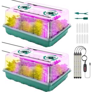 96 Cell Seed Starter Tray with Grow Light, Seed Starter Kit with Adjustable Humidity Dome, Seed Starting Trays Plant Starter Kit for Seeds Growing Starting, Indoor Gardening, Greenhouse