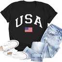 Women Distressed American Flag Graphic Shirt USA Stars Stripes Patriotic Short Sleeve Top, Size Medium