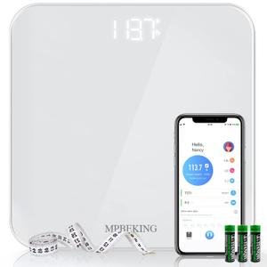 Scale for Body Weight, High Accuracy Bathroom Digital Scales, Bluetooth Weighing Scale, Unlimited Users, LCD Display, Round Corner Disign, Compact Size with Sturdy Tempered Glass 400lb- White
